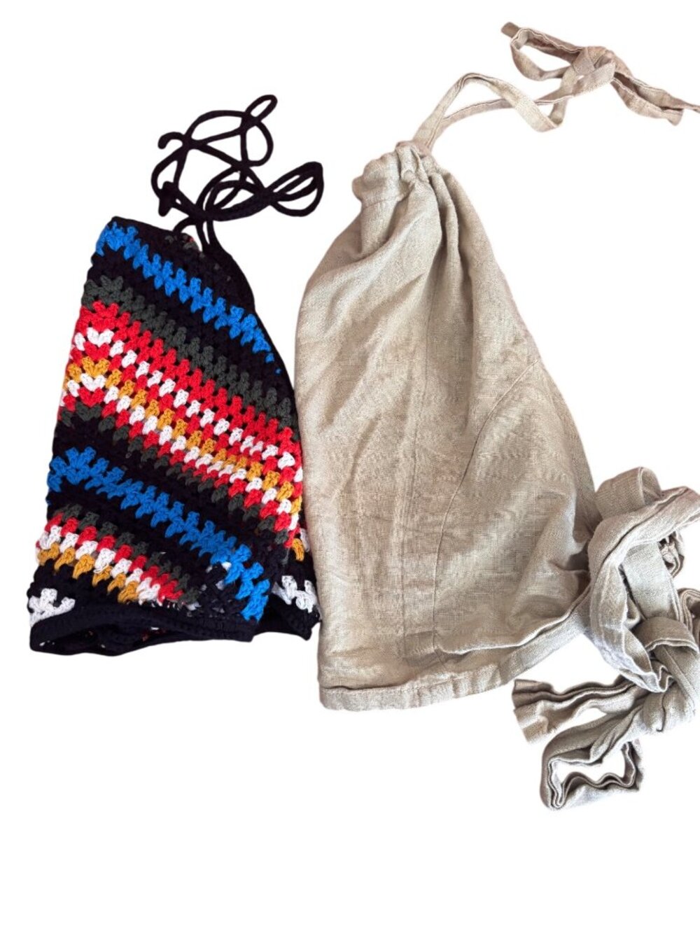 Forever 21 & Natural Paradise Crochet & Cotton Halter Tops Set Multicolor Beige